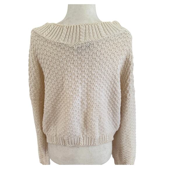Vintage Wet Seal Cable Knit Sweater Off shoulder Cotton Medium Ivory Y2K 90s - Picture 5 of 7